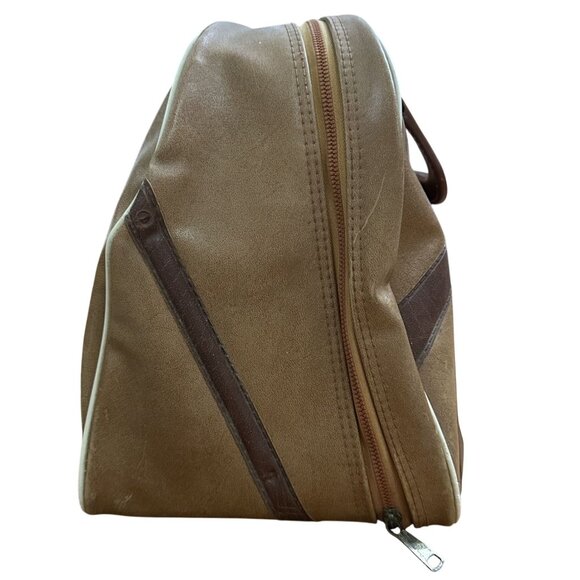 Vintage Brunswick Bowling Ball Bag Two Tone Faux Leather Tan Brown Retro Handles - Picture 4 of 9
